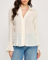 “LIANE” BUTTON DOWN SHEER TEXTURED TOP